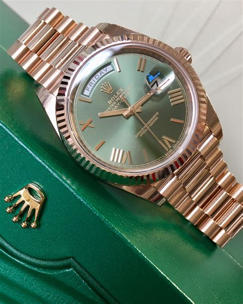 rolex day date goud groen|Rolex Day-Date watch.